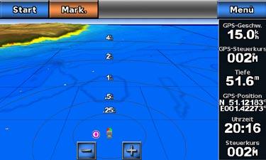 Karten und 3D-Kartenansichten 2. Führen Sie folgenden Schritt aus: Wählen Sie Ein, um Flachwasser und Land mit einer Farbskala anzuzeigen.