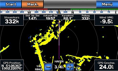 Radar Anpassen von gegenseitigen Störungen auf dem Radarbildschirm Sie können die Darstellung von Störungen anpassen, die durch Radarquellen in der Nähe hervorgerufen werden.
