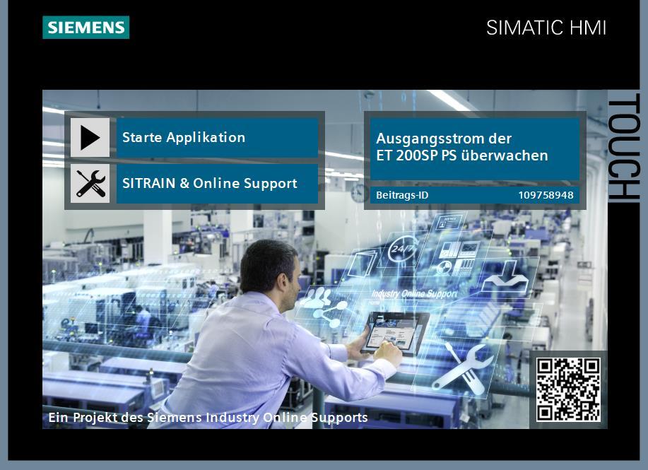 Siemens AG 2018 All rights reserved 3 Visualisierung 3.2 Startbild Die folgende Abbildung zeigt das Startbild der Visualisierung.