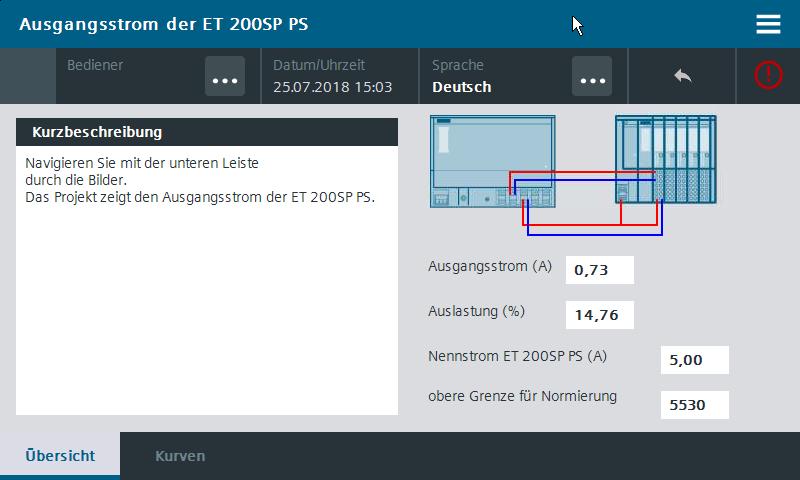 Siemens AG 2018 All rights reserved 3 Visualisierung 3.3 Applikation Übersicht Die folgende Abbildung zeigt das Bild "Übersicht".