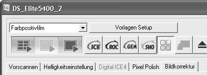 Original Mit Digital ICE Klicken Sie auf den Digital-ICE -Button, um die Funktion zu aktivieren. Klicken Sie auf den Vorscan-Button, um das Ergebnis betrachten zu können.
