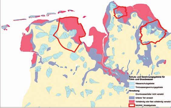 WASSERWIRTSCHAFT Versalzung des Grundwassers Die Niedersachsenkarte einmal ganz anders: Die rot markierten Flächen markieren Gebiete, in denen das Grundwasser versalzen ist.