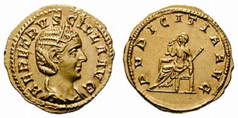 Rv: ROMAE AETERNAE, Roma auf Schild sitzend nach links, hält Victoria und Zepter, vor ihr Altar (?). RIC 243 (dort als Hybrid Antoninian). Coh 70.