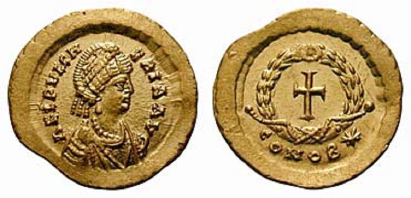 Lot number: 426 Price realized: 2,900 CHF AELIA PVLCHERIA No.: 426 Rufpreis-Opening bid: CHF 2500,- Schwester des Theodosius II.