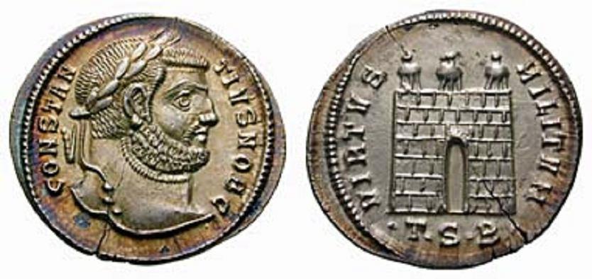 : 368 Rufpreis-Opening bid: CHF 3000,- Chlorus als Caesar AR Argenteus 3,39g Aquileia 300 Av: CONSTANTIVS CAESAR, Lorbeerbekränzter Kopf nach rechts. Rv: XC.