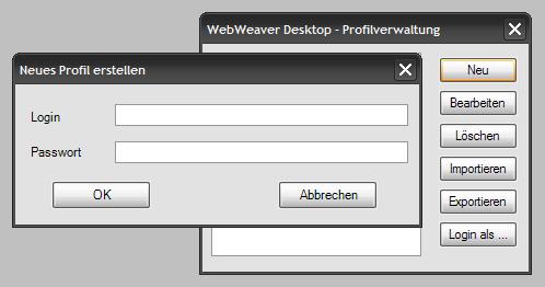 Unter Optionen Einstellungen passen Sie WebWeaver Desktop an.