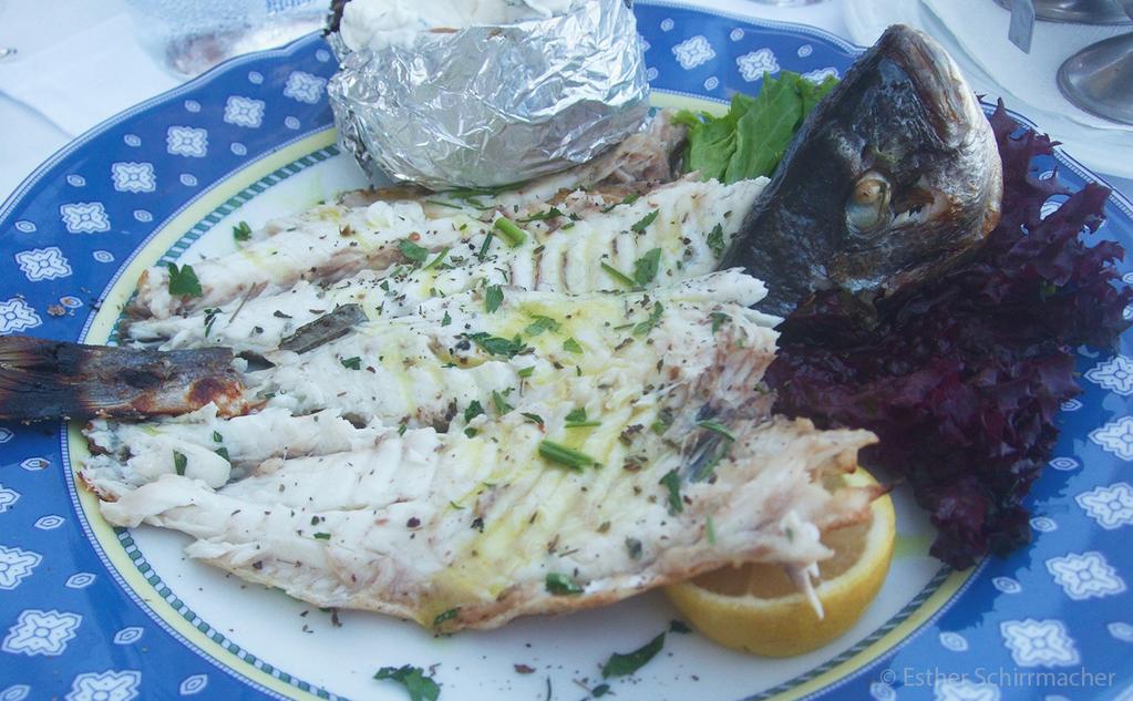 Essen in Griechenland Traditionell gibt es in Griechenland viele Vorspeisen, wie z. B. gebratenes Gemüse, gefüllte Weinblätter, Tzatziki, Salate und Feta.