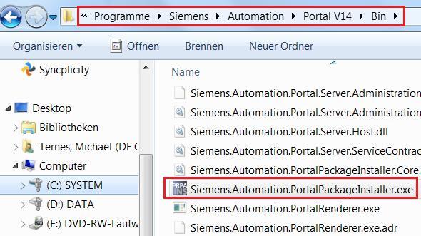 Abbildung 5 Hinweis Sollte die Datei Siemens.Automation.PortalPackageInstaller.exe fehlen, kontaktieren Sie den Technical Support.