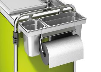 7 Optionen für die mobile Arbeitsplatte Einhängerahmen für GN-Behälter inkl. Bügel für Küchenrolle Noch mehr Ablagefläche erhalten Sie durch den Einhängerahmen.