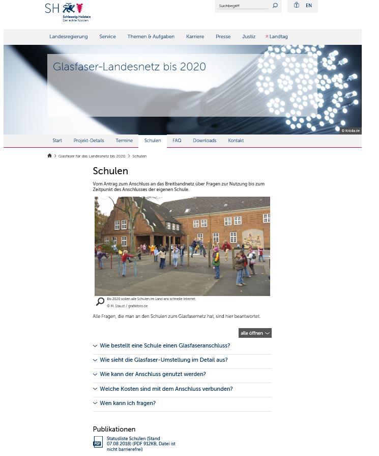 Projekt Landesnetz 2020 - Informationsquelle Monatlich aktuell hier können Sie sich laufend informieren: www.schleswig-holstein.