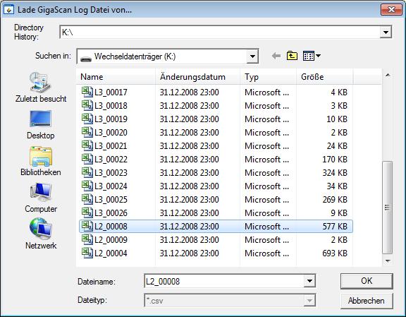 3.2. Lade GigaLogger MSB Datei (F5) Mit diesem Button wird eine GigaLogger MSB Datei von einer Speicherkarte oder aus einem Verzeichnis auf dem PC geladen.