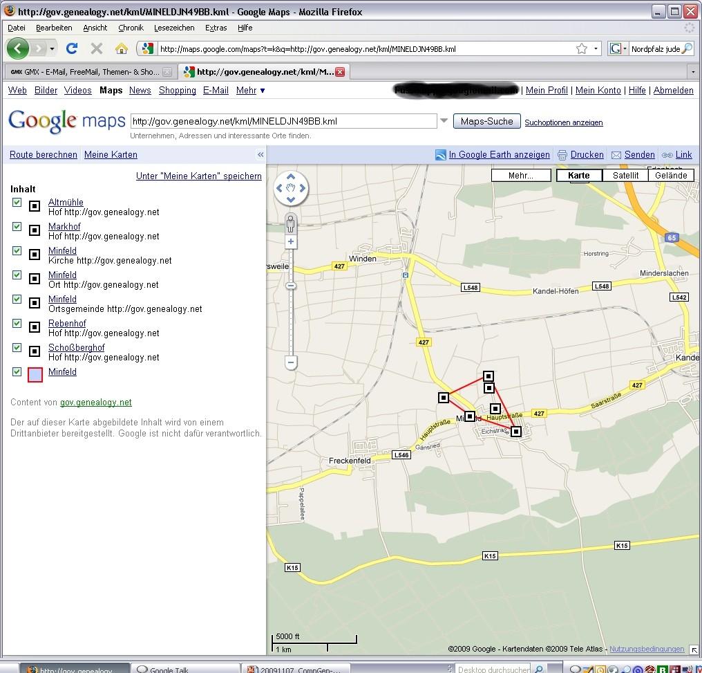 Die genealogische Ortsdatenbank (GOV) 3/4 Georeferenzierung der Orte ermöglicht Ansicht in Google-Maps