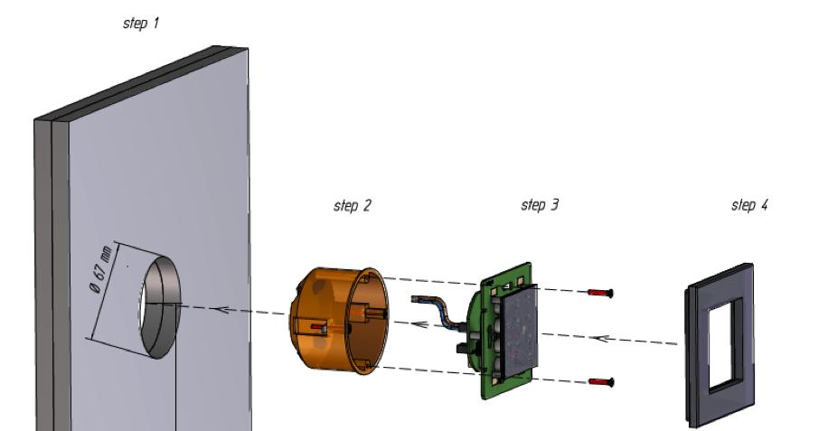 Für die Unterputzdose ist eine Wandöffnung mit einem Durchmesser von ca. 67 mm herzustellen. In der Unterputzdose ist eine geeignete Öffnung zur Kabeldurchführung zu berücksichtigen.
