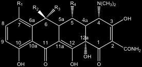 3 Tierarzneimittel in der Landwirtschaft 12 Grundgerüst ergeben sich die Strukturen der unterschiedlichen Vertreter der Tetracycline durch die Position der unterschiedlichen Substituenten (Tab.