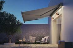 Stimmungsvolles Licht, kraftvolle Wärme Ihre Optionen für mehr Komfort: Verbringen Sie angenehme Terrassenabende unter stufenlos dimmbaren, in die Markisen- Kassette integrierten LED-Spots.