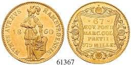 ss 60,- 61405 61367 HAMBURG, STADT Dukat 1860. 3,50 g. Gold.