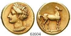 Prägeschwäche, ss+ 375,- ZEUGITANA, KARTHAGO Stater 310-270 v.chr. 7,01 g. Kopf der Tanit l. mit Ährenkranz / Pferd steht r.