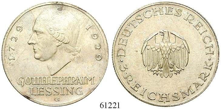 61221 3 Reichsmark 1929, G. Lessing. J.