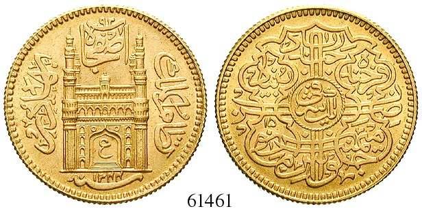 vz 300,- 61461 Mir Usman Ali Khan, 1911-1948 Ashrafi 1925/1926 (1344 AH). 11,21 g. Jahr 15.