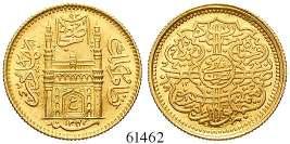st 850,- 61460 INDIEN, HYDERABAD Mir Mahbub Ali Khan, 1869-1911 Ashrafi 1911 (1329 AH). 11,18 g. Jahr 44.