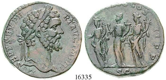 16335 Septimius Severus, 193-211 Me-Sesterz 194, Rom. 23,26 g. L SEPT SEV PERT AVG IMP III Kopf r.