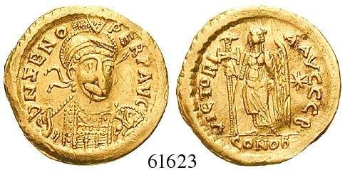 Globus, setzt seinen Fuß auf einen am Boden liegenden Gefangenen. Gold. RIC 1206. attraktives Exemplar. vz+ 950,- Theodosius II.