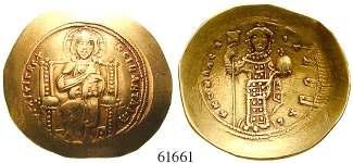 Christusbüste von vorn mit Nimbus und Evangelium / Die beiden Herrscher mit Patriarchenkreuz. Gold.