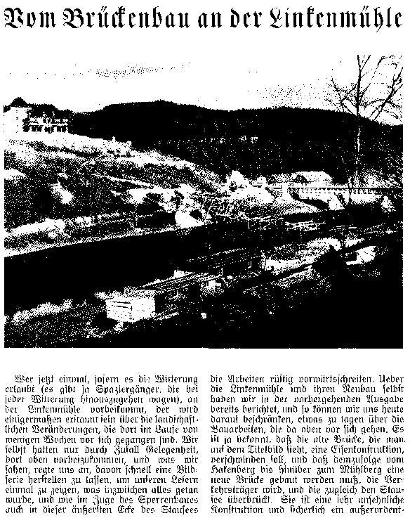 Seite 2 Eine neue Brücke über s Thüringer Meer Zur Erinnerung: Der Bau der wichtigen Brücke über die Saale, an der alten Linkenmühle, er folgte 1879 nach