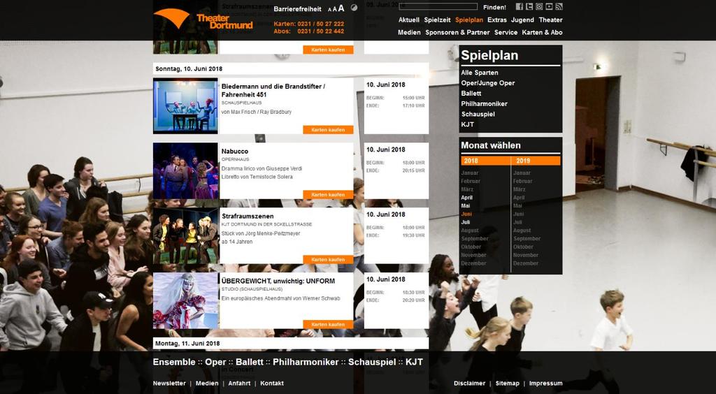 Willkommen im Webshop des Theater Dortmund. Hier können Sie rund um die Uhr Karten für unsere Vorstellungen erwerben. Im Folgenden werden die Schritte zum erfolgreichen Kartenkauf beschrieben.