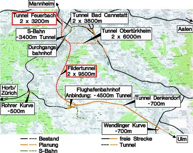 - 4-4.1 Tunnel Stuttgart 21 Im Bereich von Stuttgart 21 gibt es mehrere wesentliche Tunnelstrecken. Der ca.