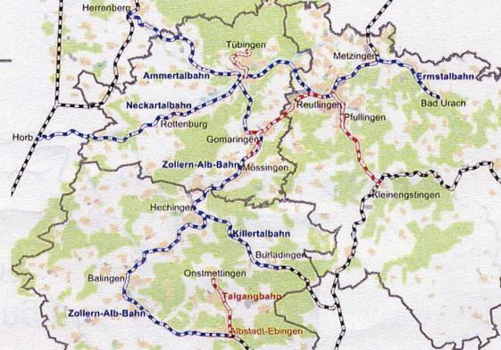 Das geplante Gesamtnetz Blau: Vorhandene Bahnstrecken werden elektrifizier.