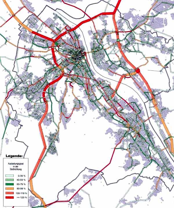Auslastung Verkehrssystem Auslastung Straßennetz Vormittags: Problem: Verlagerung von Verkehr
