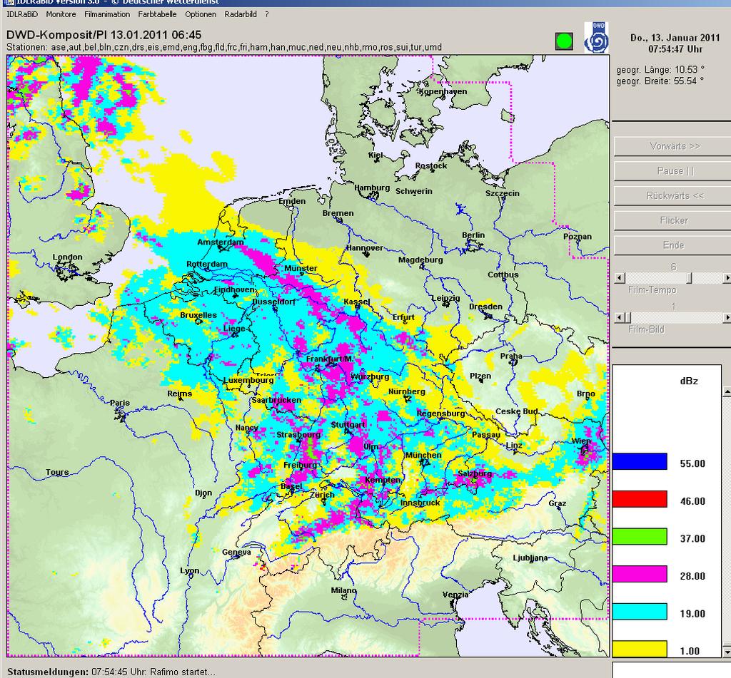 Bild 5:Niederschlags- Radarbild vom 13