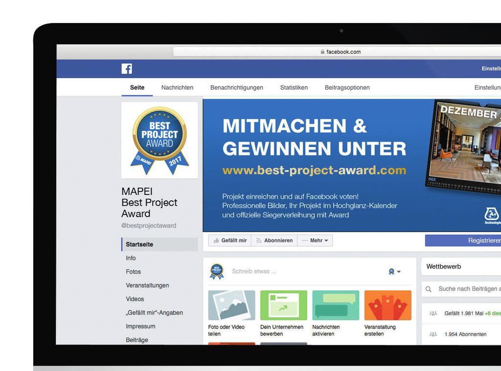 Die Facebook-Seite Auch in den sozialen Medien trommeln wir für den Best Project Award und für Ihre Einreichungen.