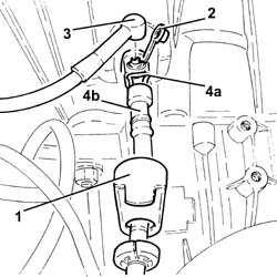 Die Auffangvorrichtung (Schlauch und Behälter) an das Entlüftungsventil am Kupplungsnehmerzylinder anschließen. 4.