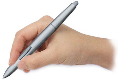 Graphire-Stift wie einen normalen Schreibstift. Sorgen Sie dafür, dass Sie den DuoSwitch zwar bequem mit dem Daumen oder Zeigefinger erreichen, aber nicht versehentlich beim Zeichnen drücken können.