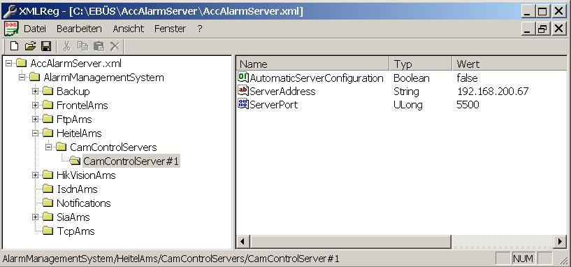 Abbildung 7: Konfiguration des Alarmempfängers in der Datei AccAlarmServer.