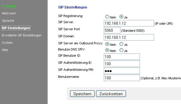 10 02/2012 SIP-Einstellungen eingeben / ändern Melden Sie sich unter Einstellungen VoIP an. Wählen Sie in der Navigationsleiste SIP-Einstellungen aus.