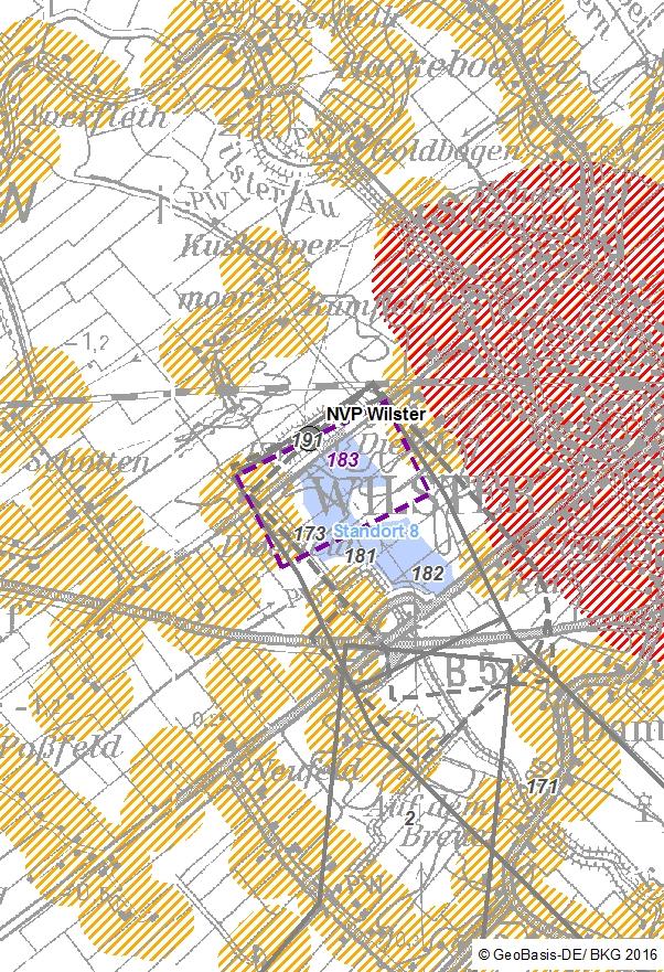 Kurzsteckbrief Trassenkorridorsegment 183 - Anbindung Konverterstandortbereich 8 Übersicht Trassenkorridorsegment (TKS) gelb schraffiert: 200 m Abstandsfläche zur Wohnbebauung im Außenbereich rot