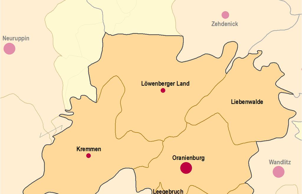 I. Räumliche Lage und administrative Gliederung Verwaltungsgliederung (Stand 2014) Fläche des Mittelbereichs Oranienburg (Stand 2014)