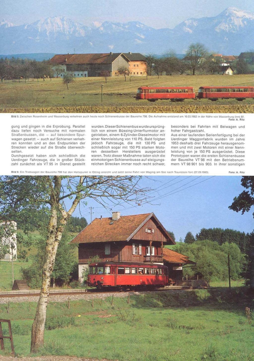 Bild 5: Zwwzhen Rosenheim und Wasserburg verkehren auch heute noch Schienenbusse der Baureihe 798 Die Aufnahme entstand am 16 03 1982 IR der Nahe von Wasserburg (Irin) Bf Foto.