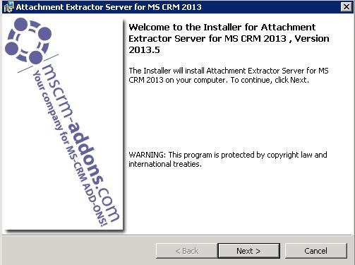 1 Installation AttachmentExtractor Während der Installation müssen Sie eine Organisation von CRM 2013 angeben, wo