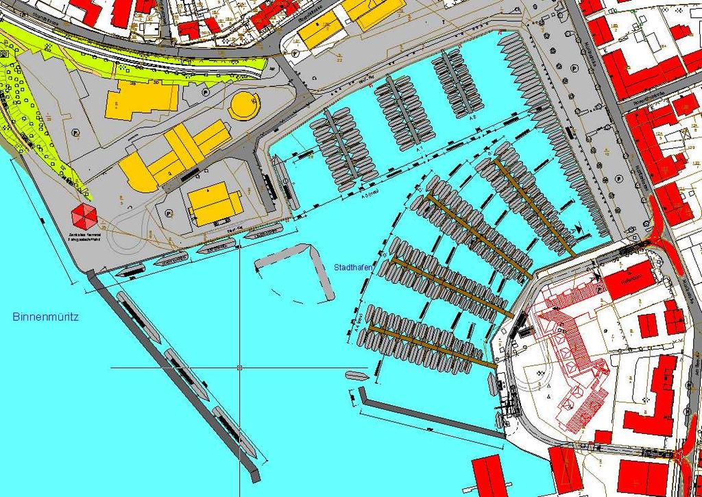 5.2.1 Hafenbereich der Fahrgastschiffe Die verfügbare Anlegekante für die Fahrgastschiffe entwickelt sich aus der Weiternutzung des NordWestKais mit ca. 45 m und des Westkais mit ca.
