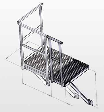 kg 800 800 950 60,5 60942 545,00 1000 1000 1230 76,5 60950 685,00 Erweiterungspodest Breite mm Tiefe mm Konsolenmaß (Schraubabstände) mm Gewicht ca.