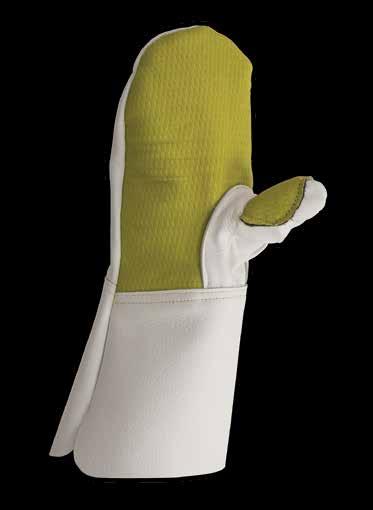 30100 ARAMIDFASER Fausthandschuh aus hochwertigem Leder + Kevlar, widerstandsfähige Beschichtung auf der Handfläche gegen geschmolzenes Metall, wärmeisolierender Polstereinsatz und 15 cm Bund.