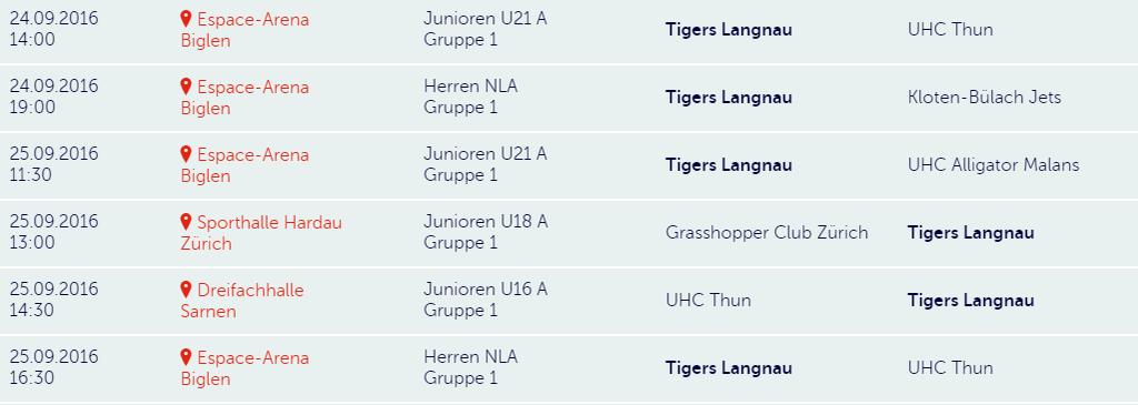 die Übersicht über alle Spiele der U-Teams (für die Junioren gilt dann im Oktober das gleiche, Tigers Zäziwil oder Tigers Linden Röthenbach