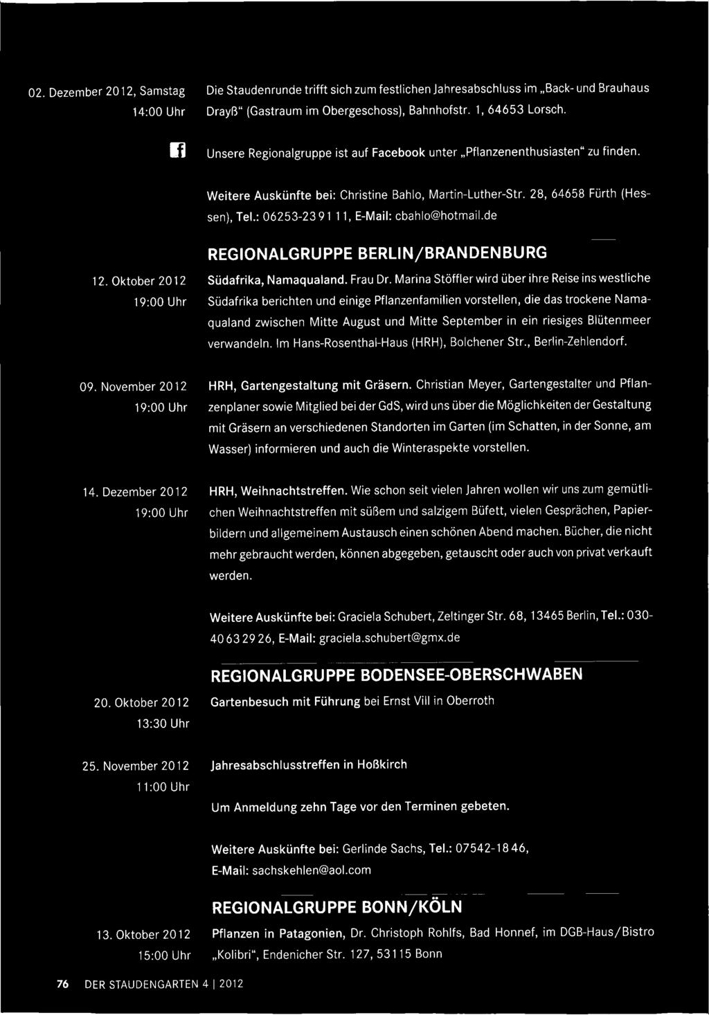 Blütenmeer verwandeln. Im Hans-Rosenthal-Haus (HRH), Bolchener Str., Berlin-Zehlendorf. 09. November 2012 19:00 Uhr HRH, Gartengestaltung mit Gräsern.
