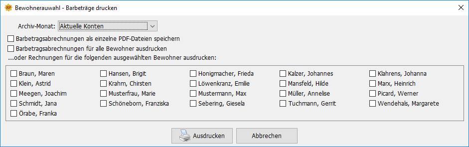 5.5. Ausdruck von Barbetragskonten Möchte man alle Barbetragskonten ausdrucken wählt man den Menüpunkt Barbetragskonten ausdrucken.