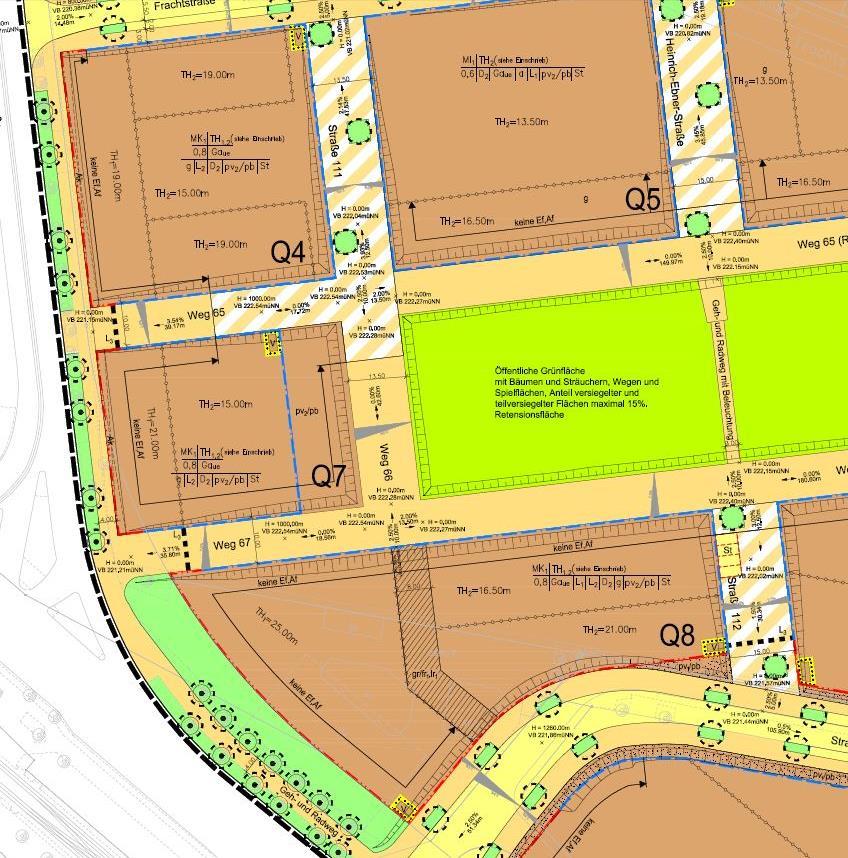 Beispiel 2: Bebauungsplan Maßnahme: Grün in der Stadt IR-Temperaturverteilung am Abend, grau: Plangebiet Quelle: Amt für