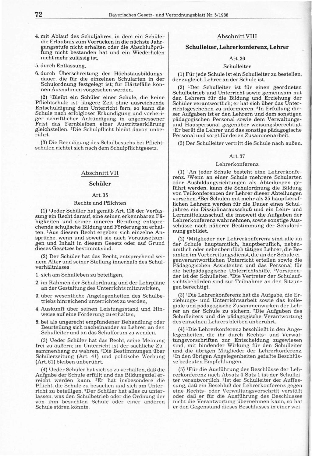 72 Bayerisches Gesetz- und Verordnungsblatt Nr. 5/1988 4.